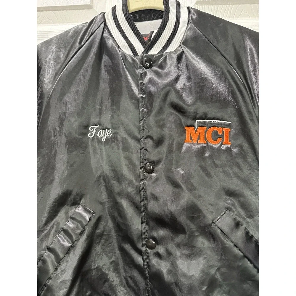 Vintage‎ MCI Women's Small Satin Bomber Jacket Retro Pla-Jaq By Dunbrooke